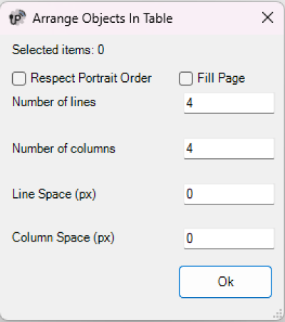 Arrange objects in table 