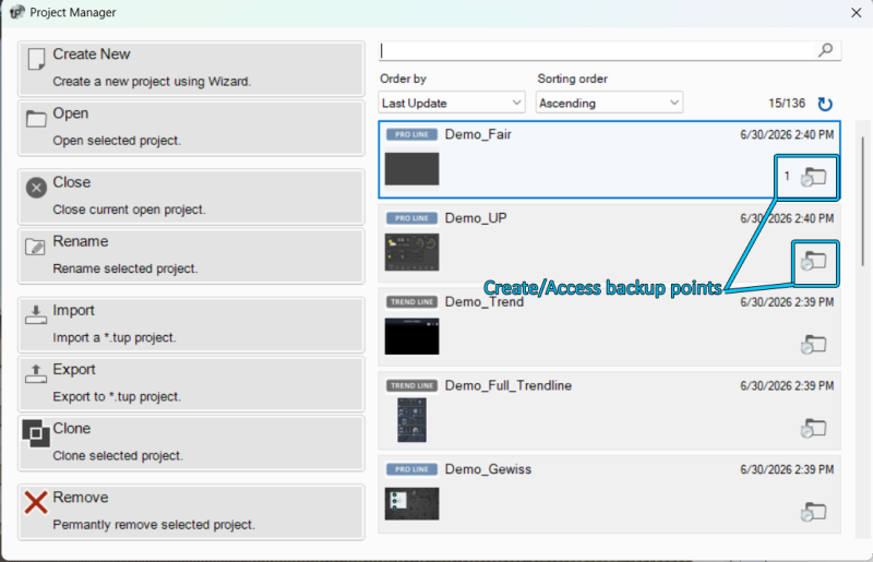 Project Manager window 