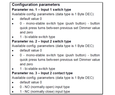 NETIChome Dimmer Parameters