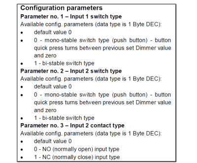 Parametri del Dimmer NETIChome