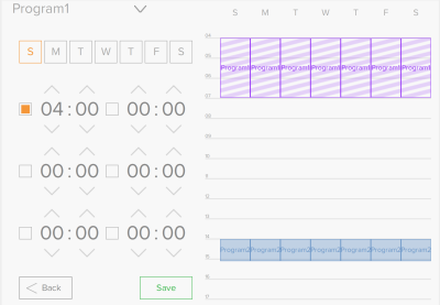 Esempio di programma calendario del pannello irrigazione