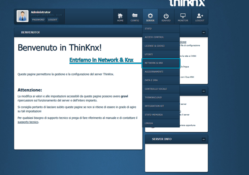 Impostazioni Network & KNX