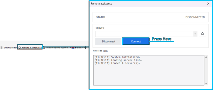 Remote connection in Configurator Remote connection in Configurator