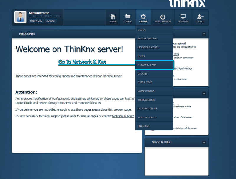 Network & KNX settings Network & KNX settings