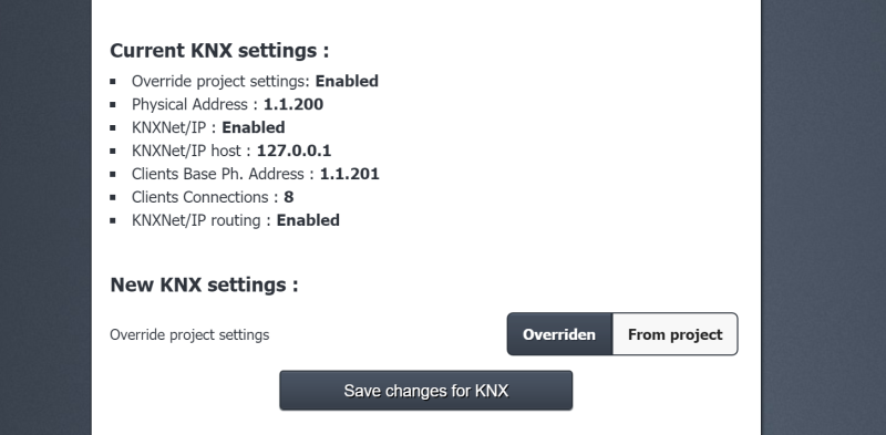 Viewing the KNX settings