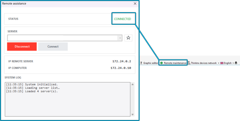 Active remote connection in Thinknx Configurator Active remote connection in Thinknx Configurator