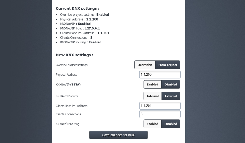 Editing the KNX settings
