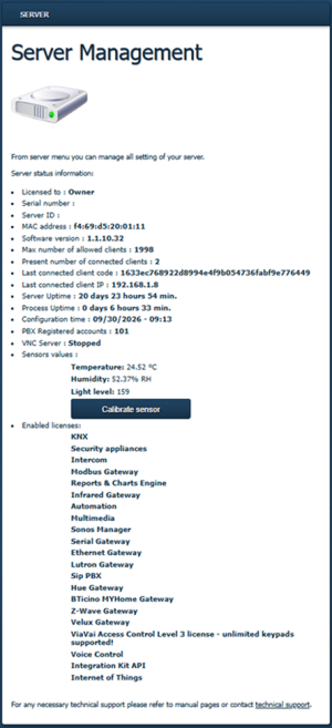 Stato del server Thinknx Stato del server Thinknx