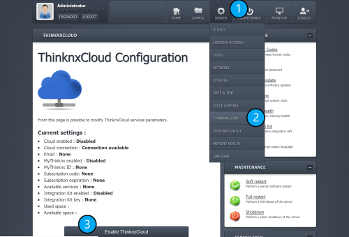 Enable Thinknx Cloud on server 
